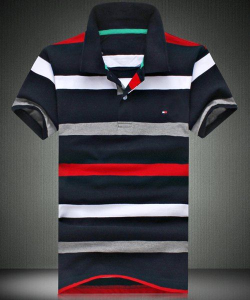Slim Fit Striped Polo manches courtes T-shirt pour les hommes - Cadetblue M