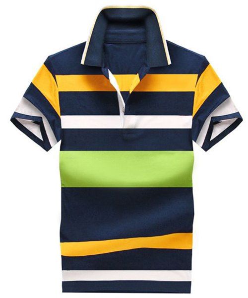 Polo Stripe Turn-Down Collar Color Block manches courtes T-shirt - multicolore M