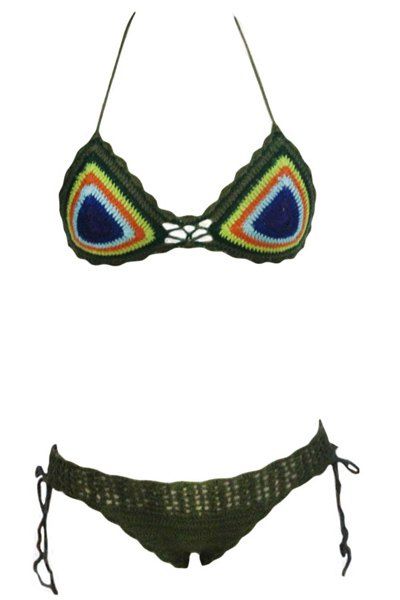 Bikini Set Sweet Lace-Up Halter conception crochet Femmes - Vert ONE SIZE(FIT SIZE XS TO M)