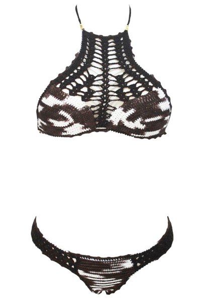 Mode Halter Fait à la main Swimsuit du crochet les femmes ajourées - Noir ONE SIZE(FIT SIZE XS TO M)