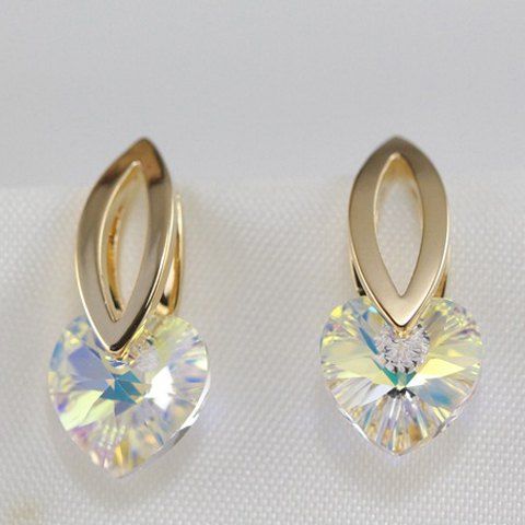 Pair of Charming Faux Crystal Heart Hollow Out Earrings For Women - d'or 