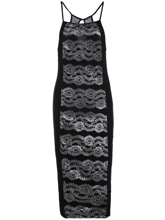 Collier Chic manches ronde robe de dentelle skinny Spliced ​​femmes - Noir M