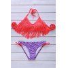 Style de Sexy Spaghetti Strap Fringe Splicing Zig Zag Ensemble bikini pour les femmes - Rouge L