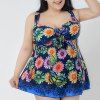 Chic Women's Sweetheart Neck Flower Print Two Piece Swimsuit - Bleu Violet 6XL