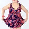 Plongeant Neck Simple Women Leaves Imprimer Two Piece Swimsuit - Pastèque Rouge 4XL