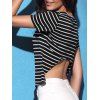 Chic Round Collar Short Sleeve Striped Cut Out Women's T-Shirt - Noir S