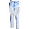 Fashionable Mid Waist Bleach Wash Frayed Broken Hole Women's Jeans - Bleu Toile de Jean 29