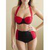Halter taille haute Color Block femmes s 'Bikini Set - Rouge et Noir S