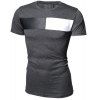 Modish col rond Color Block PU-Cuir T-shirt à manches courtes hommes Splicing - gris foncé M