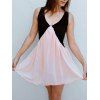 Vintage V-Neck Color Block robe sans manches pour les femmes - Rose clair XL