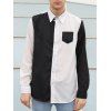 Col rabattu Color Block Spliced ​​manches longues Pocket chemise boutonnée Hommes - Blanc et Noir L