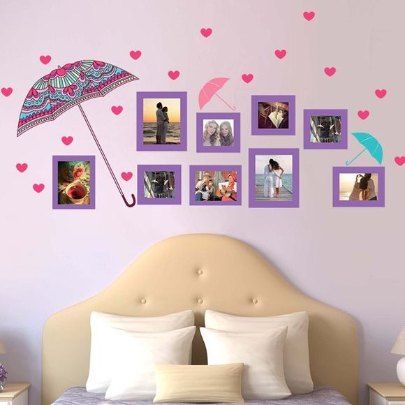 Hot Sale Fleur Parapluie et cadre photo Motif Removeable Stickers muraux - multicolore 