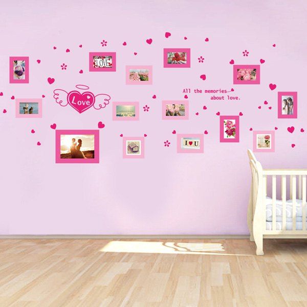 

Stylish Love Heart Photo Wall Pattern Removeable Wall Stickers, Pink