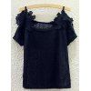 Sweet Spaghetti Strap Lace Spliced Cut Out Blouse For Women - Noir ONE SIZE(FIT SIZE XS TO M)