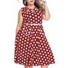 Femmes cou doux sans manches ronde Polka Dot Imprimer l  'Plus Size Dress - Rouge XL