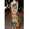 Chic Scoop Neck Sleeveless Colorful Print Chiffon Women's Long Dress - multicolore XL