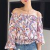 Cute Lantern Sleeves Boat Neck Floral Print Women's Blouse - Rose clair ONE SIZE(FIT SIZE XS TO M)