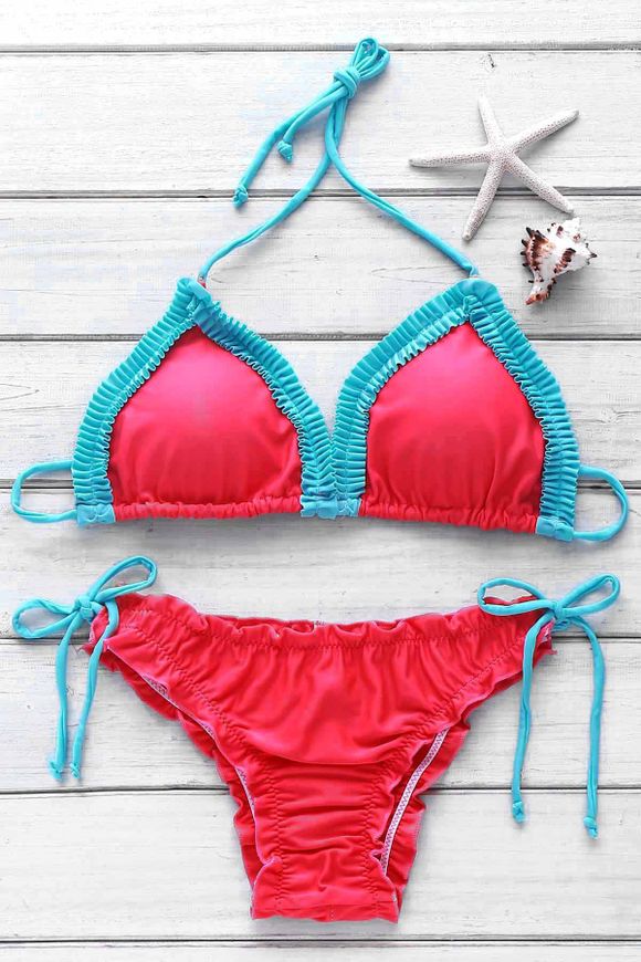 Bikini Halter Spliced ​​Laciness femmes - Rouge M
