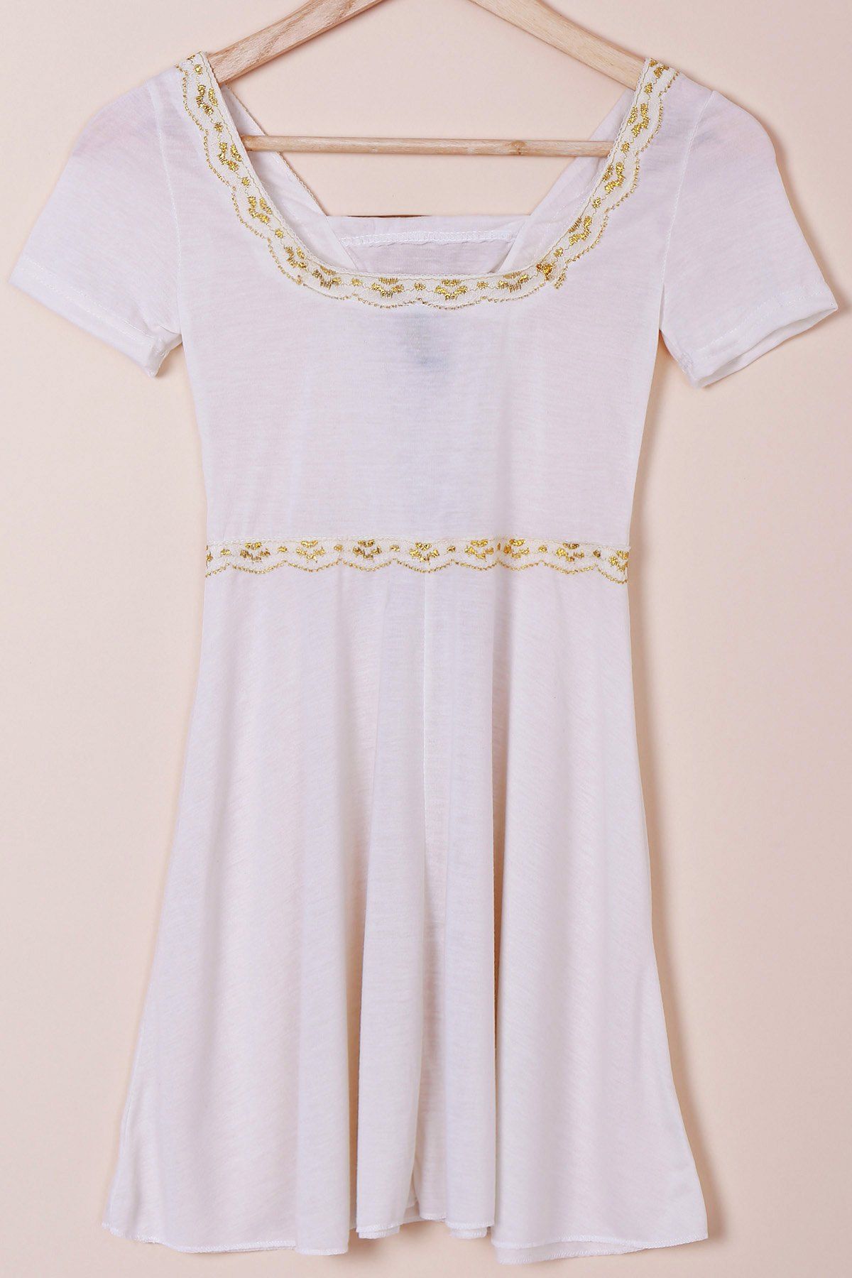 Sweet Short Sleeve High Waist Lace-Up Design T-Shirt For Women - CRYSTAL CREAM S