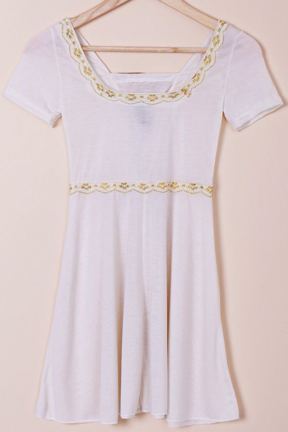 Doux à manches courtes taille haute dentelle-Up Design T-shirt pour femme - Blanc de Crème S