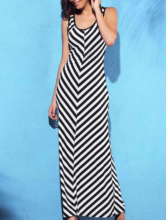 Chic Sleeveless Scoop Neck Slimming Striped Women's Dress - Rayure S