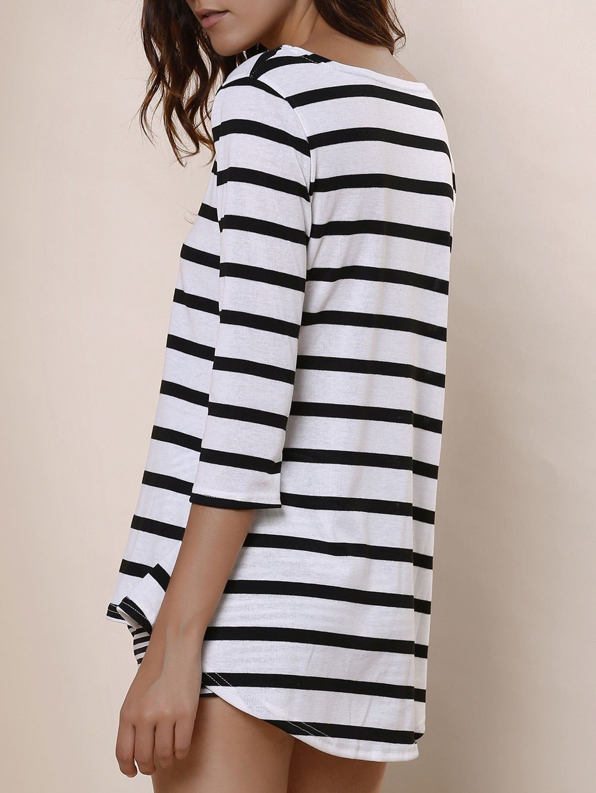 2018 Simple Style Scoop Neck Stripe Print 3/4 Sleeve Blouse For Women