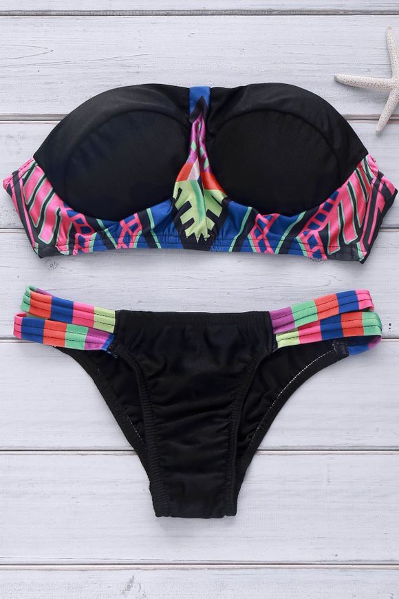 Style rétro Imprimer ethnique bretelles Ensemble bikini pour les femmes - Noir XL