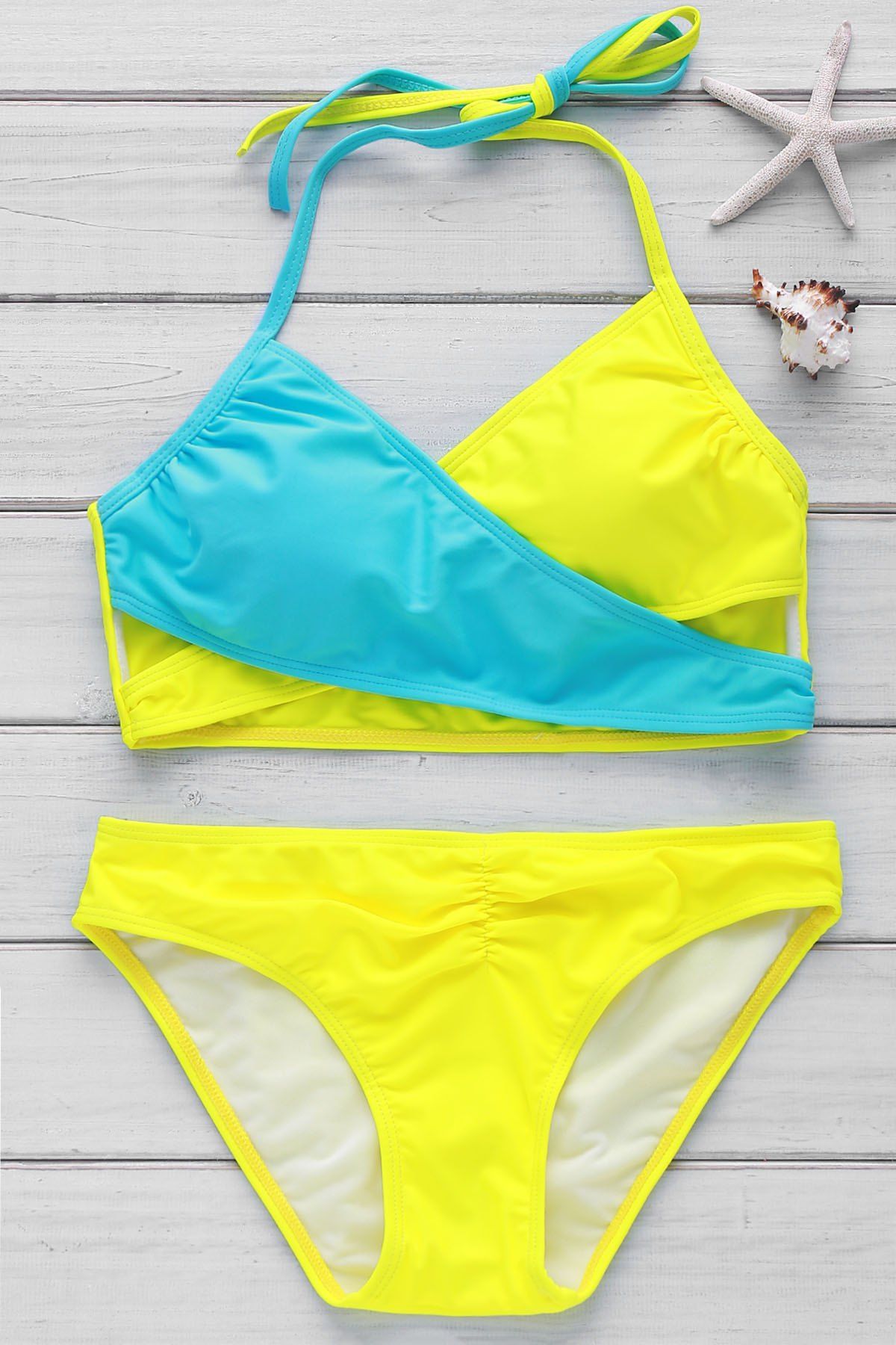 [17 Off] 2021 Sexy Halter Criss Cross Color Block Women S Bikini Set In Yellow Dresslily
