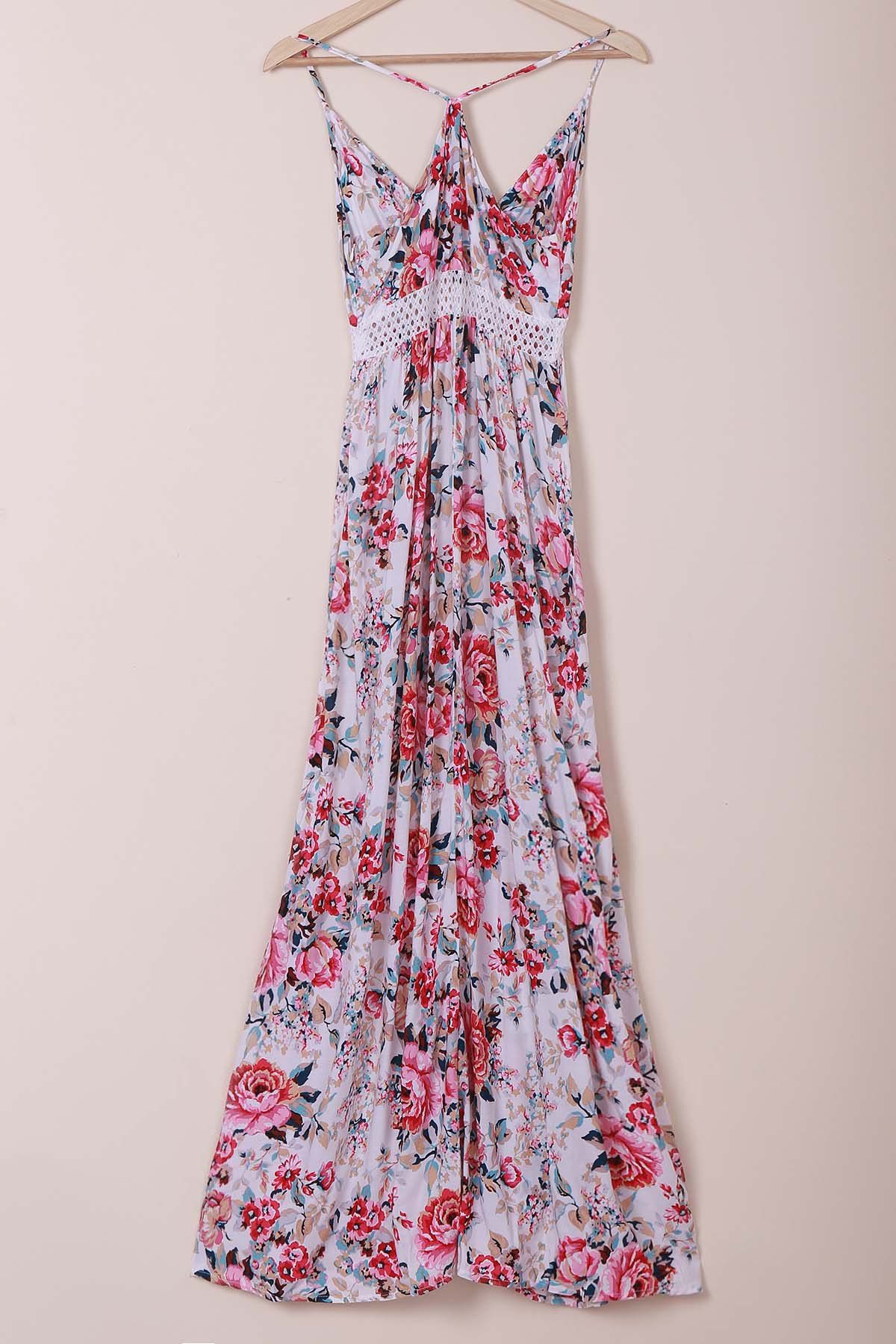 2018 Elegant Spaghetti Strap Flower Printed Maxi Dress For Women PINK ...