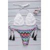 Trendy Crochet Halter Bra et Imprimé Briefs Ensemble bikini pour les femmes - Blanc M