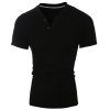 T-shirt Homme Simple à Col en V à Manches Courtes avec Boutons - Noir L