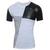 T-Shirt Manches Courtes à Col Rond avec Empiècement en Blocs de Couleurs et Cuir PU pour Hommes - Blanc XL