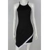 Trendy Women's Spaghetti Strap Color Block Asymmetric Zippered Dress - Noir L