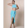 Candy Color Crop Top And Irregular Maxi Two Piece Matching Set - LAKE BLUE M