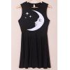 Stylish Moon and Star Print Robe sans manches en coton à manches courtes - Noir S