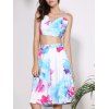 Élégant sans manches Spaghetti Strap Tank Top + taille haute imprimé floral Twinset de Jupe Femmes - Blanc XL