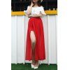 Stylish Off-The-Shoulder Lace Trim Top and Two Layers Red Skirt Two Piece Dress For Women - Rouge ONE SIZE(FIT SIZE XS TO M)