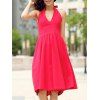 Halter Vintage Pure Color Dress Backless Flare pour les femmes - Rouge S