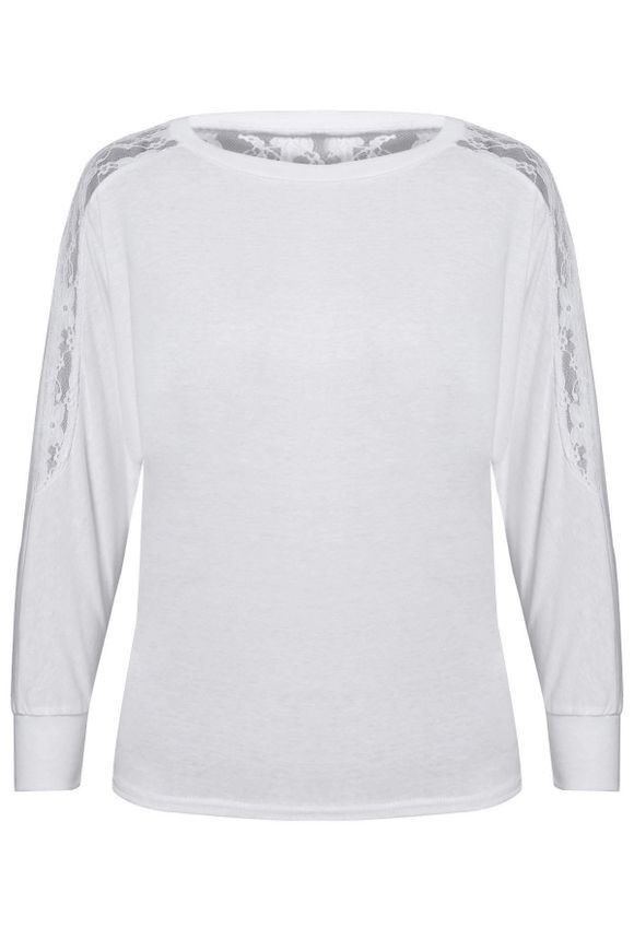 Women's Batwing Top Dolman Long Sleeve Lace Loose T Shirt - WHITE ONE SIZE