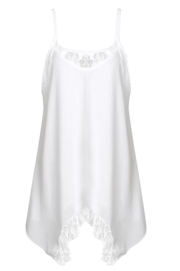 Robe à débardeur à épaulettes en dentelle asymétrique à la mode pour femmes - Blanc S