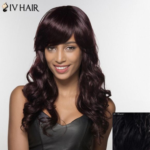 Siv Cheveux frisés longue perruque de cheveux humains pour les femmes - Noir 