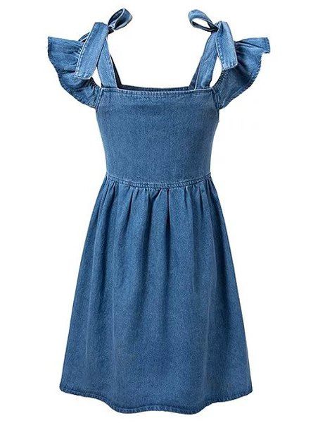 [41% OFF] 2021 Cold Shoulder High Waist Denim Dress In BLUE | DressLily