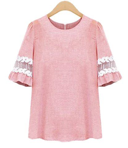 

Sweet Women's Spliced Half Sleeve Round Neck T-Shirt, Pink