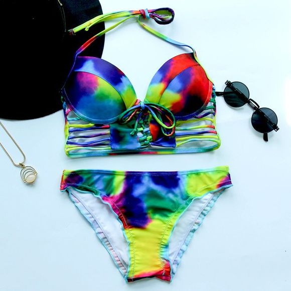 Halter Colored Bikini s 'Trendy femmes - multicolore S
