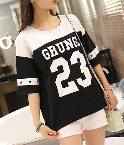 

Casual Baggy Half Sleeve Number Print Women's T-Shirt, Black