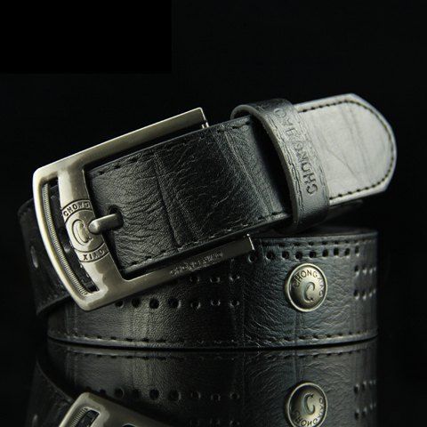 

Stylish Button and Small Hole Embellished Letter Pattern Pin Buckle Men's PU Belt, Black
