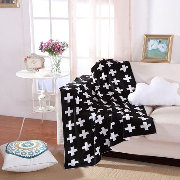 Fashionable Cross Pattern Black White Color Knitted Baby Blanket - Blanc et Noir W43.3INCH*L51.18INCH