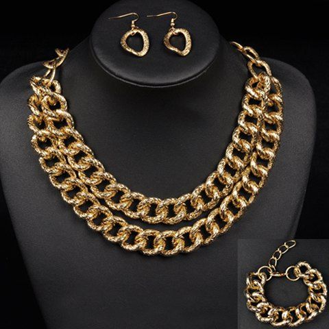 A Suit of Trendy Multilayer Chain Necklace Bracelet and Earrings For Women - d'or 