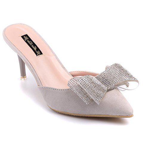 Stylish Flock and Rhinestones Design Women's Slippers - Gris 39