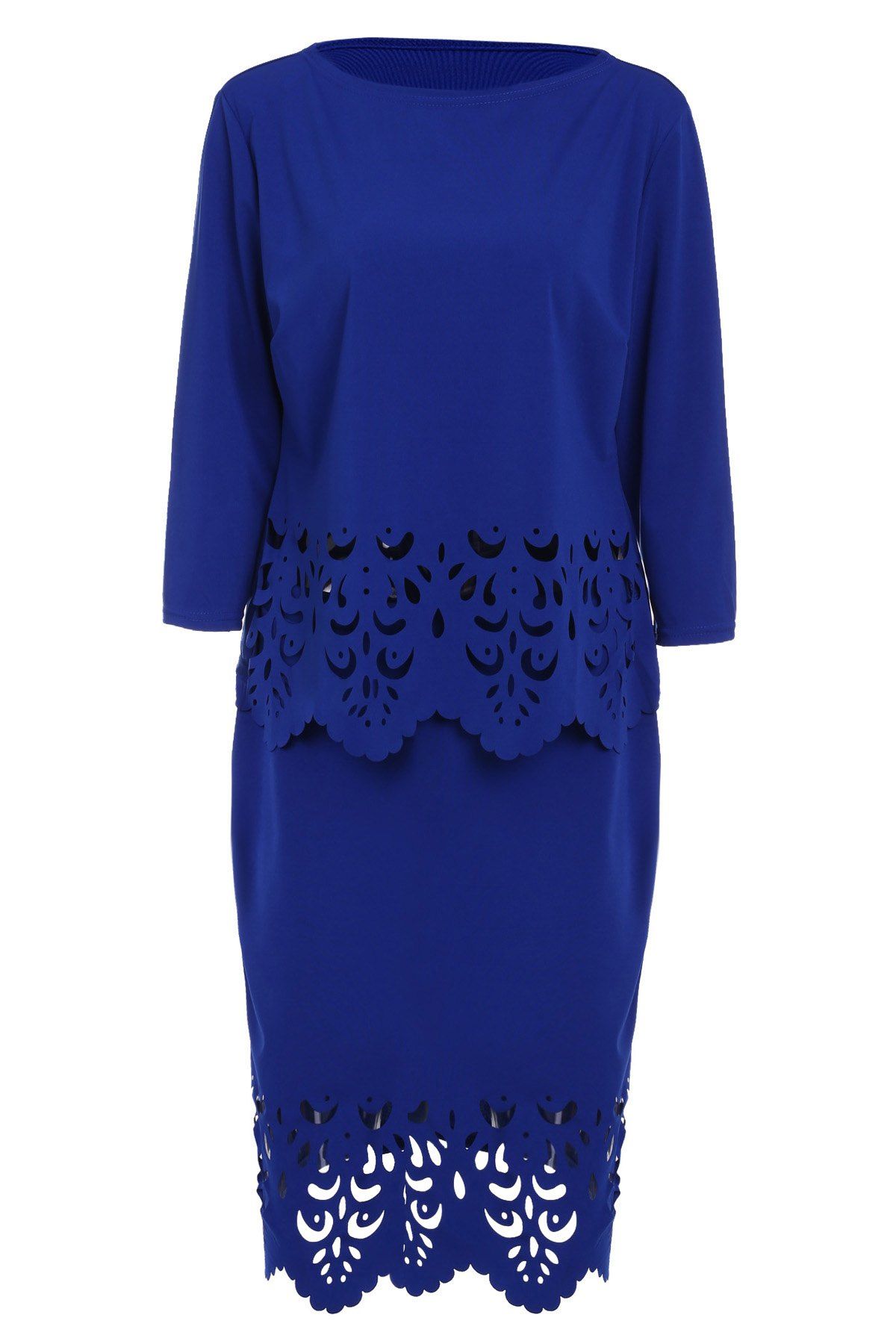

Chic 3/4 Sleeve Round Neck T-Shirt + Cut Out Skirt Women's Twinset, Sapphire blue
